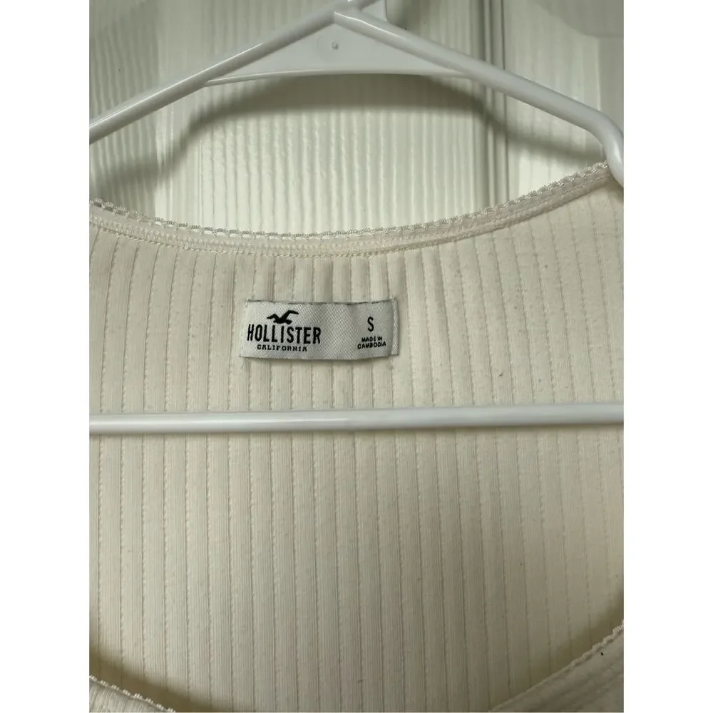 Hollister Long Sleeve Square Neck Blouse Women's Small White Ribbed Basic